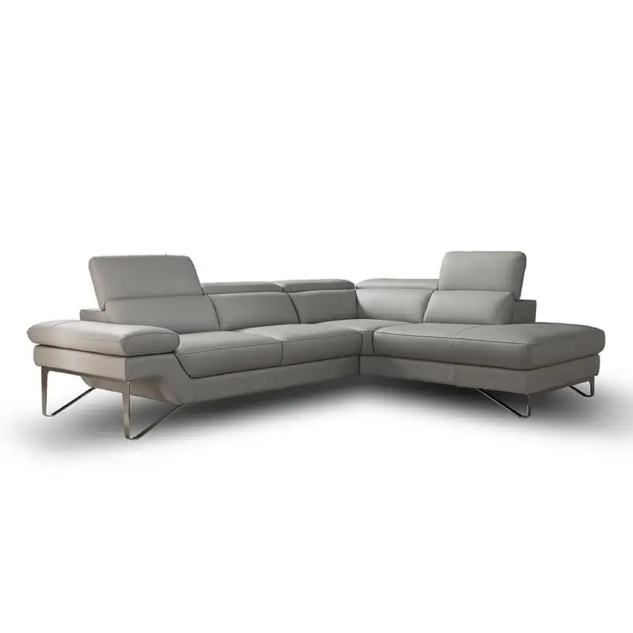 Superior Egoitaliano Princess reclining sectional in neutral gray leather with polished stainless steel legs crafted for comfort