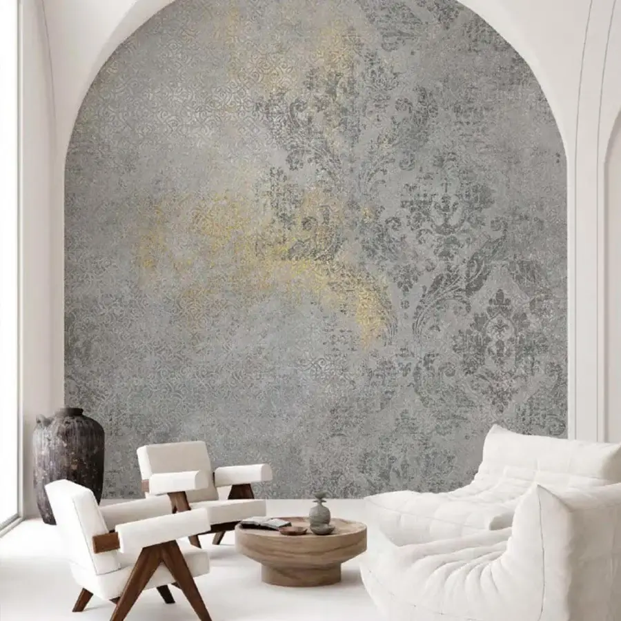 Distinguished Adriani e Rossi Challis wallpaper with faded floral motifs and delicate gold highlights in muted gray tones with a matte finish