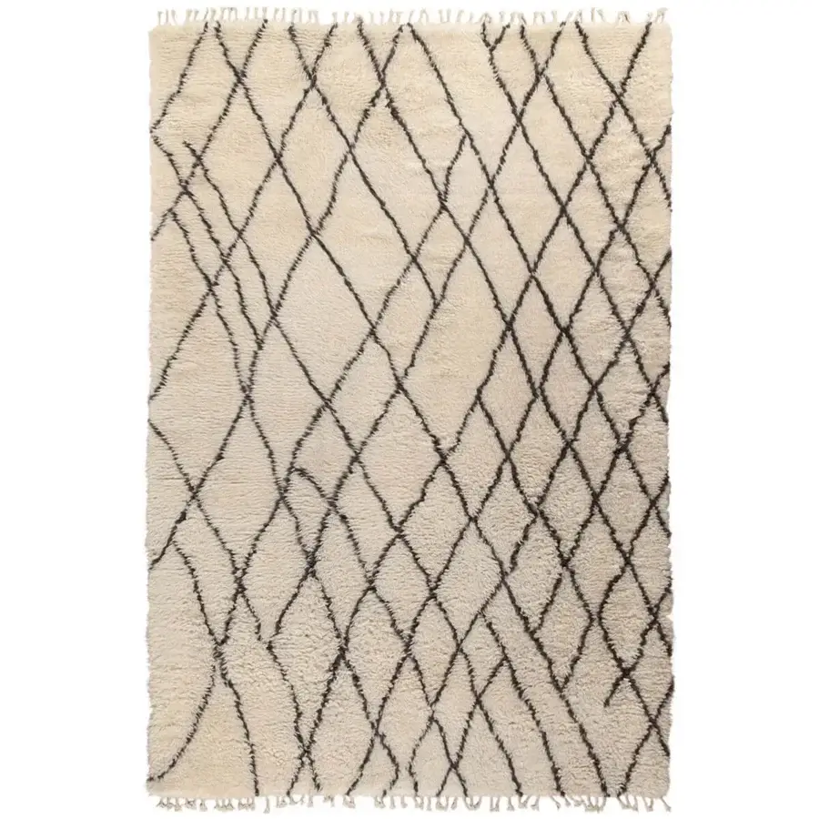 Distinguished Amini Nomadic rug crafted in ivory and dark brown with wool and mohair, exhibiting a hand-washed carved texture