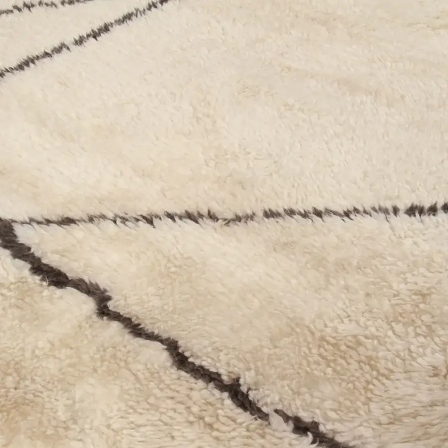 Superior Amini Nomadic rug hand-knotted in India with ivory and charcoal wool mohair displaying linear patterns and a hand-washed carved finish