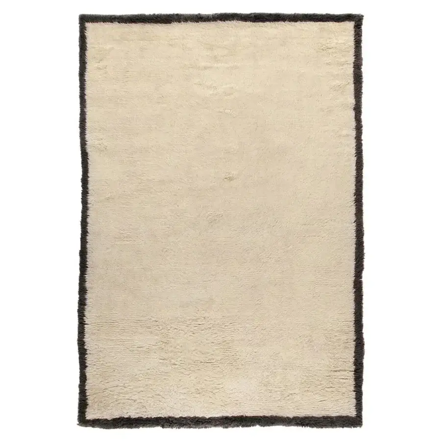 Superior Amini Nomadic rug hand-knotted in India with wool and mohair exhibiting a carved finish and dark gray border