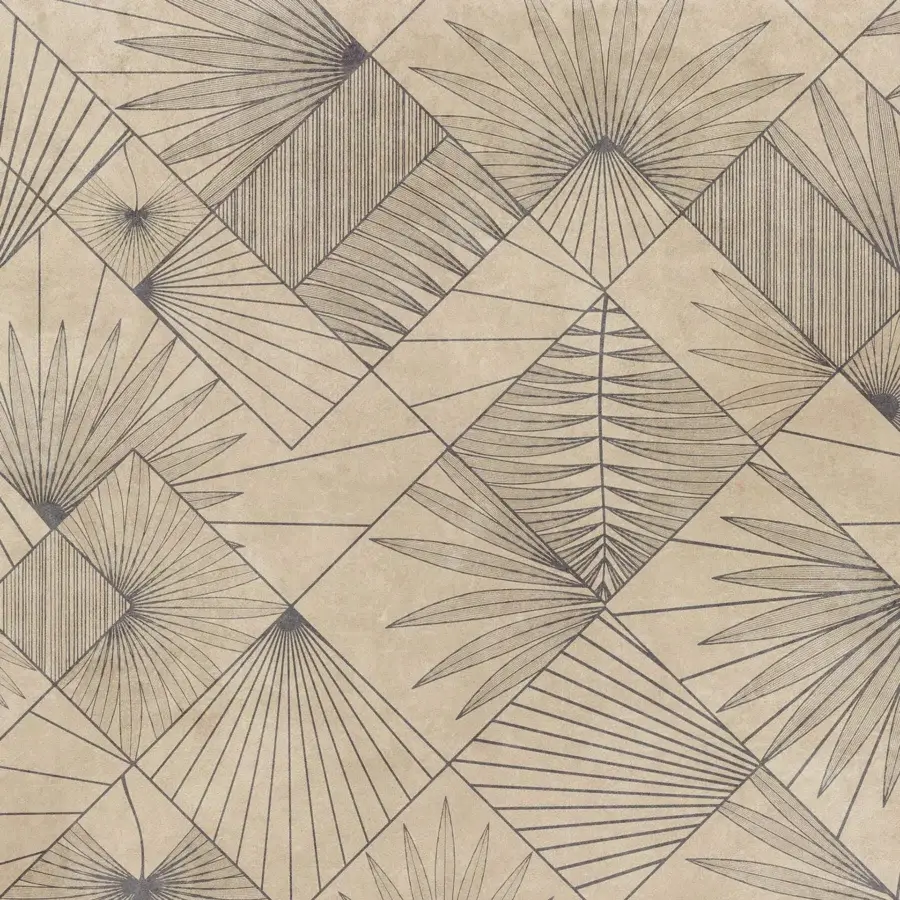 Refined Adriani e Rossi Naturalia wallpaper with geometric patterns in dark gray illustrations against a warm beige base crafted with a soft-touch finish