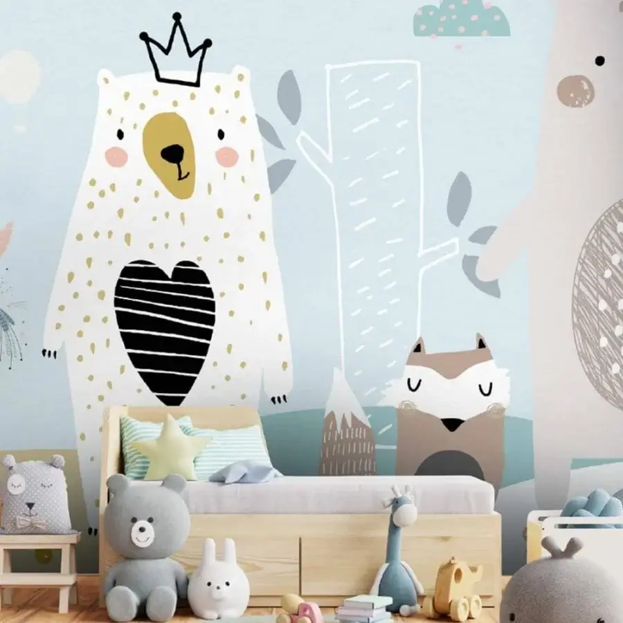 Distinguished Adriani e Rossi Kids Forest Gang wallpaper in blues, greens, and browns with a soft-touch finish