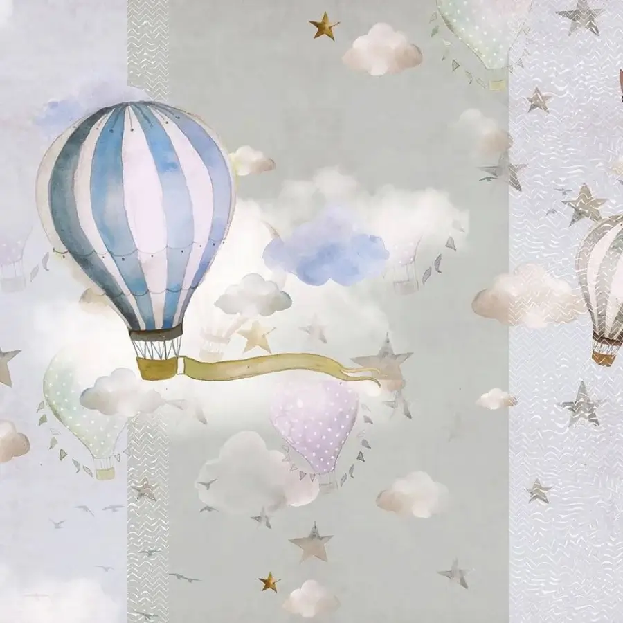 Captivating Adriani e Rossi Kids Jad wallpaper with hot air balloon design in pastel shades and premium textile finish