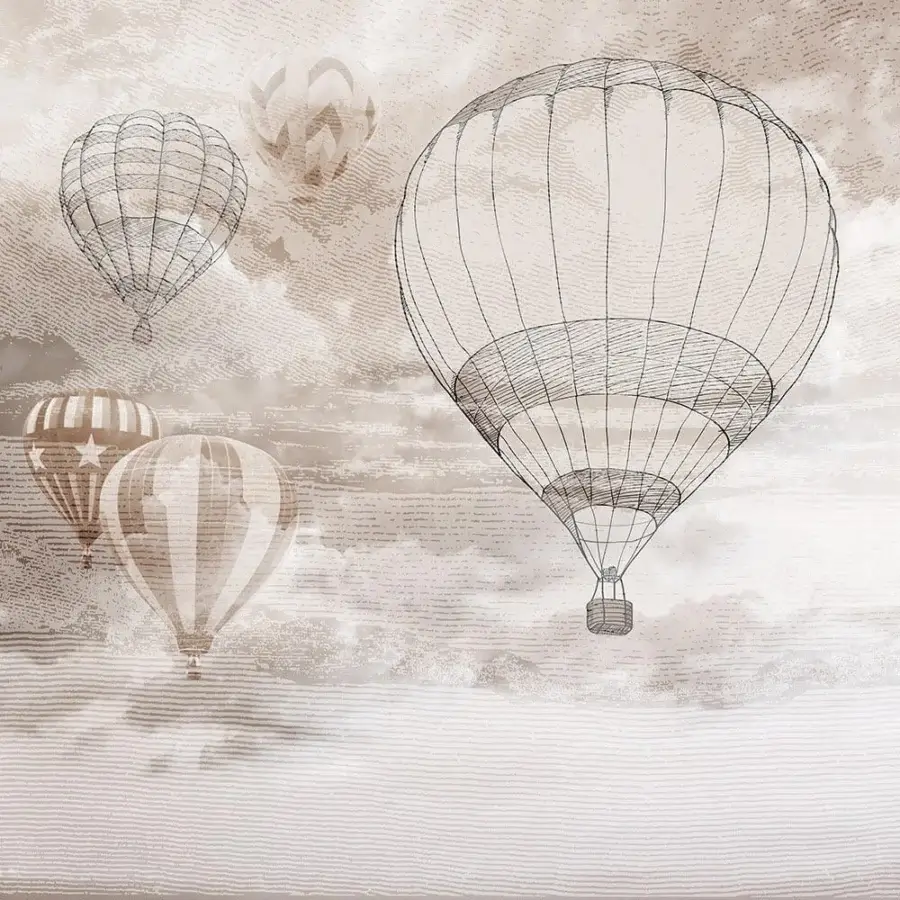 Distinguished Adriani e Rossi Kids wallpaper with illustrated hot air balloons in beige and light brown tones crafted with premium fiberglass
