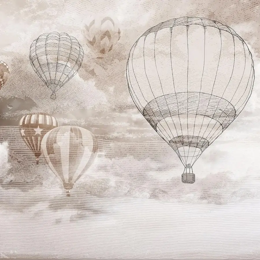 Distinguished Adriani e Rossi Kids wallpaper with linear hot air balloon design in warm beige tones and soft-touch finish