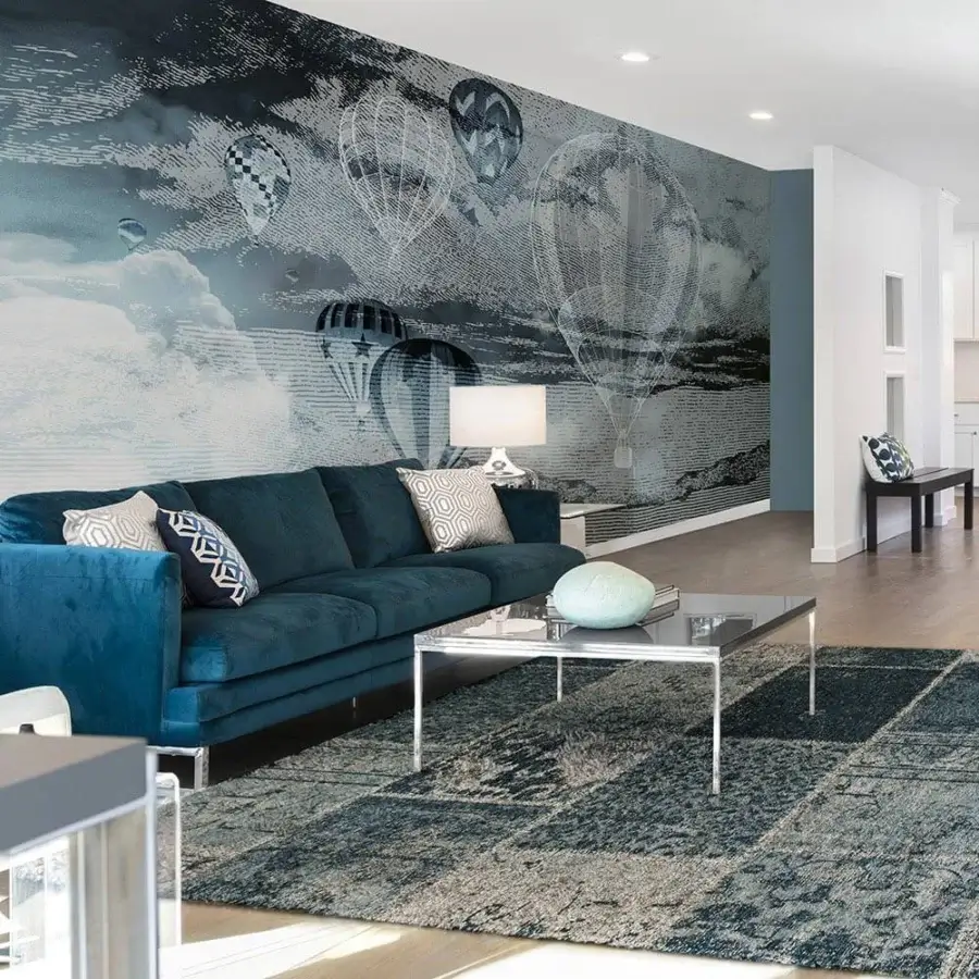 Distinguished Adriani e Rossi Kids wallpaper with large-scale hot air balloon design in calming gray and blue shades crafted with premium fiberglass material and smooth matte finish