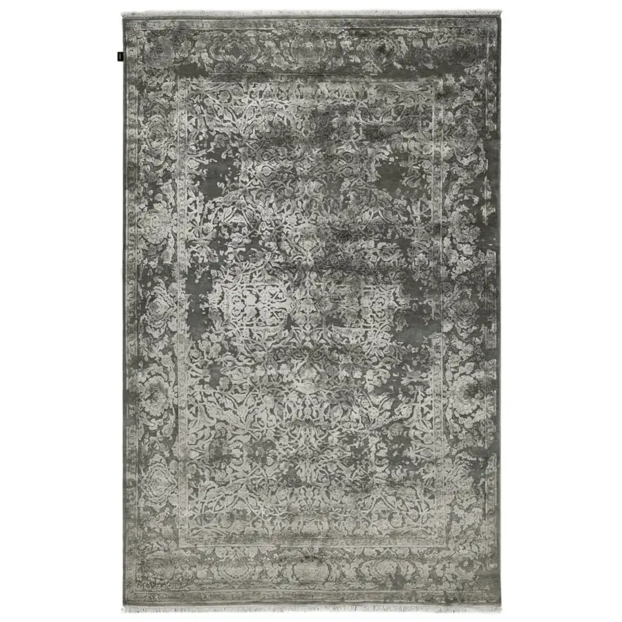 Lavish Amini Bellagio III rug hand-knotted in India with wool and viscose displaying ornate faded floral motifs and a two-level pile