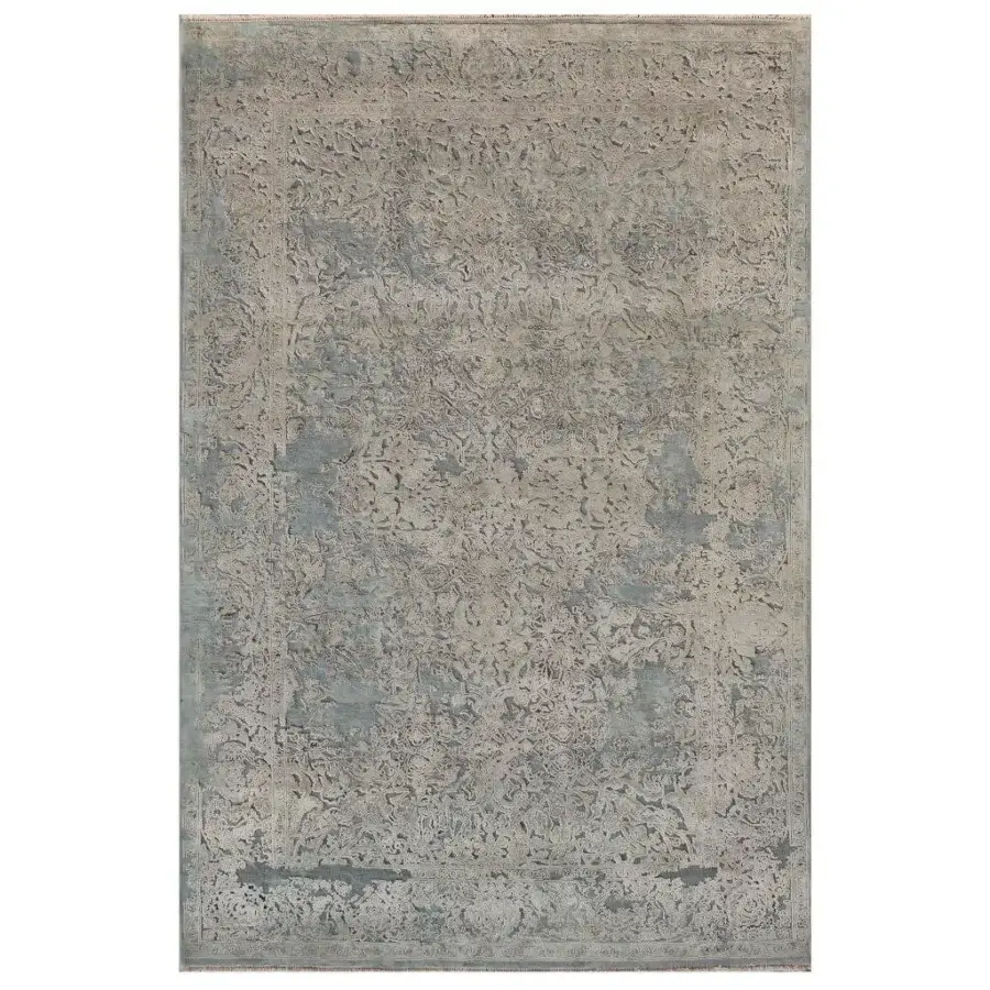 Superior Amini Bellagio III rug hand-knotted in India with wool and viscose displaying a distressed floral pattern and two-level pile finish