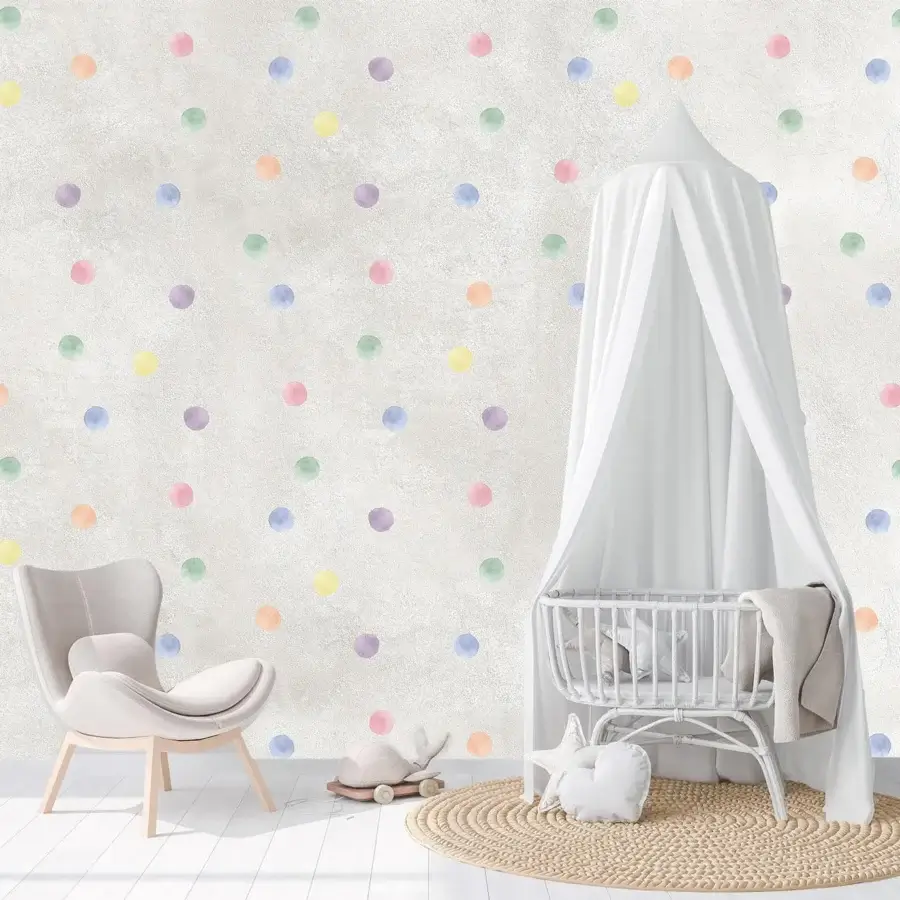Exceptional Adriani e Rossi Kids Balls wallpaper with watercolor circles in soft pastel shades and textile finish