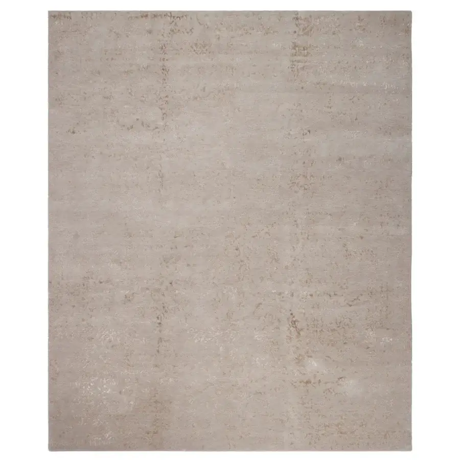 Superior Amini Artemisia rug with subtly abstract design in muted beige and hints of gold, hand-knotted wool and viscose pile