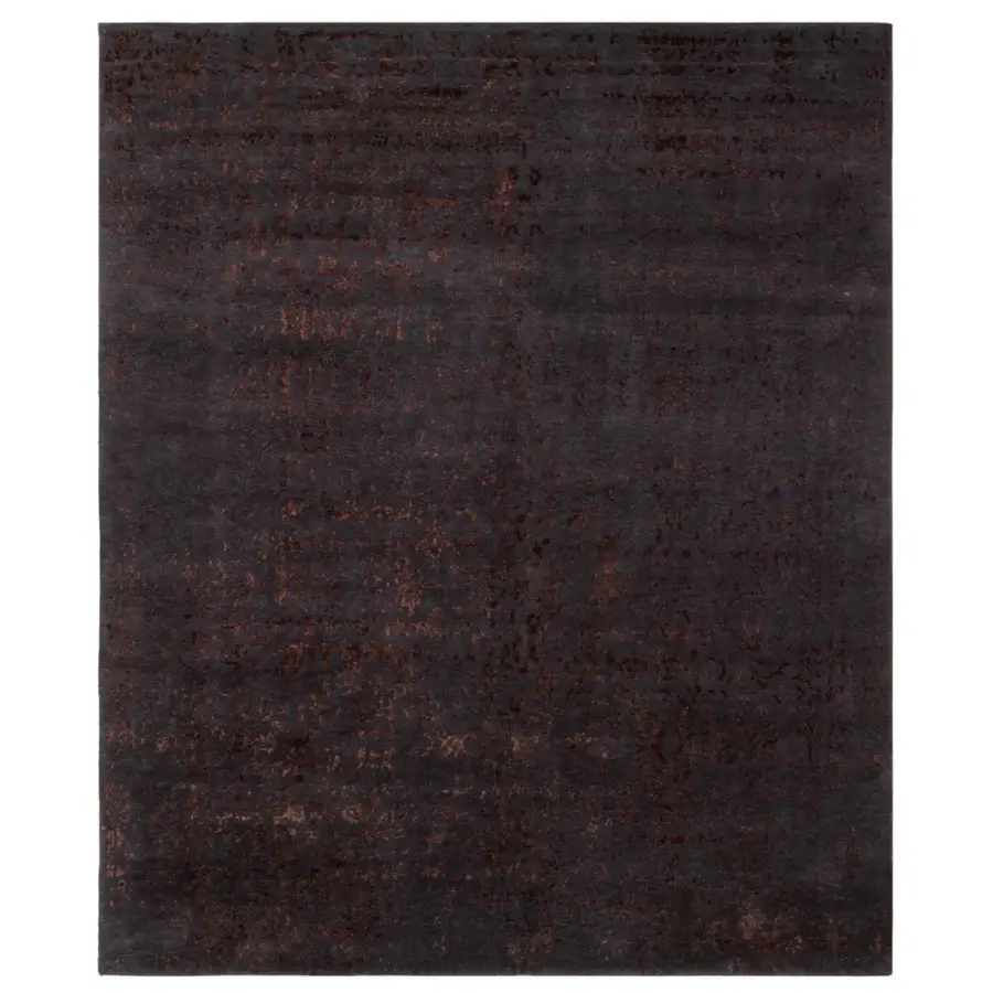 Superior Amini Artemisia rug hand-knotted in India with wool and viscose exhibiting charcoal gray and copper tones with hand-washed carving