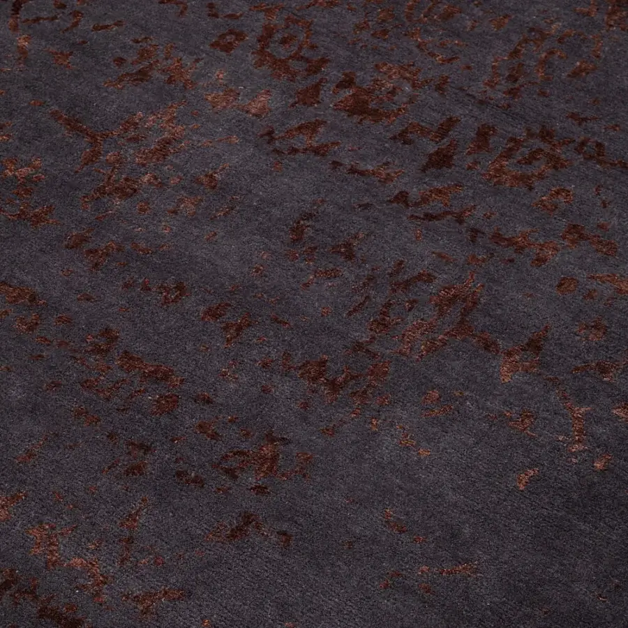 Distinguished Amini Artemisia rug hand-knotted in India with wool and viscose exhibiting charcoal gray and terracotta accents with a clipped finish