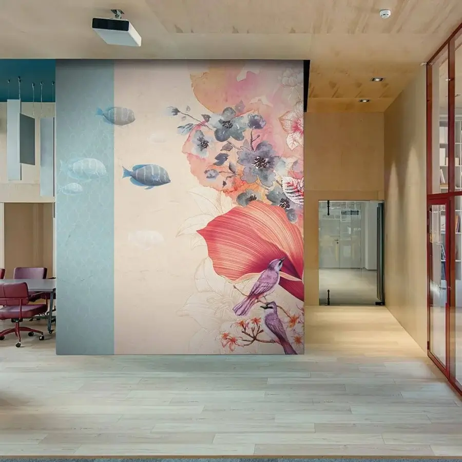 Refined Adriani e Rossi Kids Tasmania wallpaper in coral, peach and teal tones with a soft-touch finish crafted in Italy