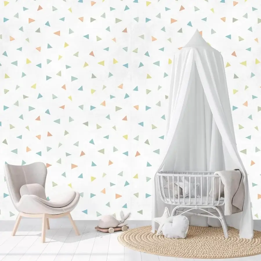 Superior Adriani e Rossi Kids Triangles wallpaper with colorful triangles across a crisp white fiberglass surface