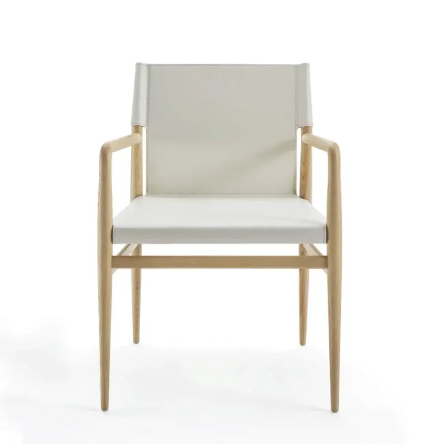 Stunning Enrico Pellizzoni Ledermann lounge chair built with satin-finish wood and upholstered in muted off-white premium leather