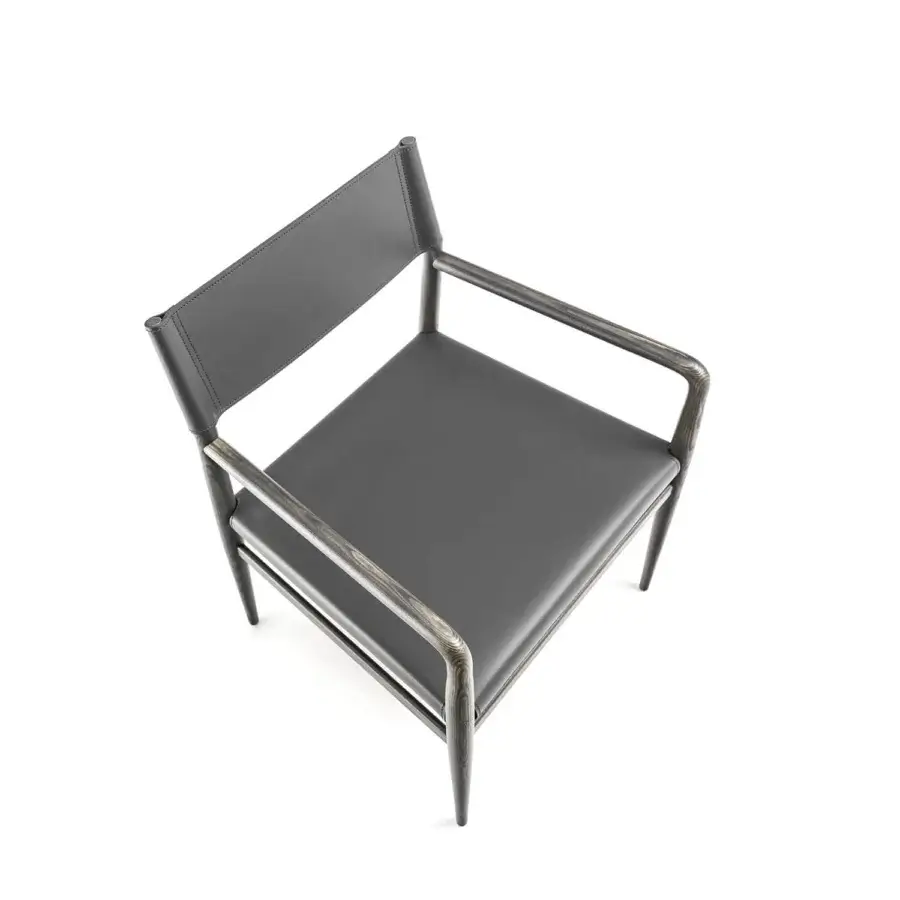 Distinguished Enrico Pellizzoni Ledermann lounge chair crafted with wood and premium leather in a dark gray matte finish