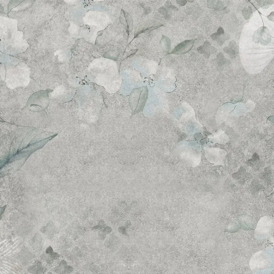 Superior Adriani e Rossi Alicante wallpaper with delicate floral design in soft grays and subtle blue tones with fiberglass finish