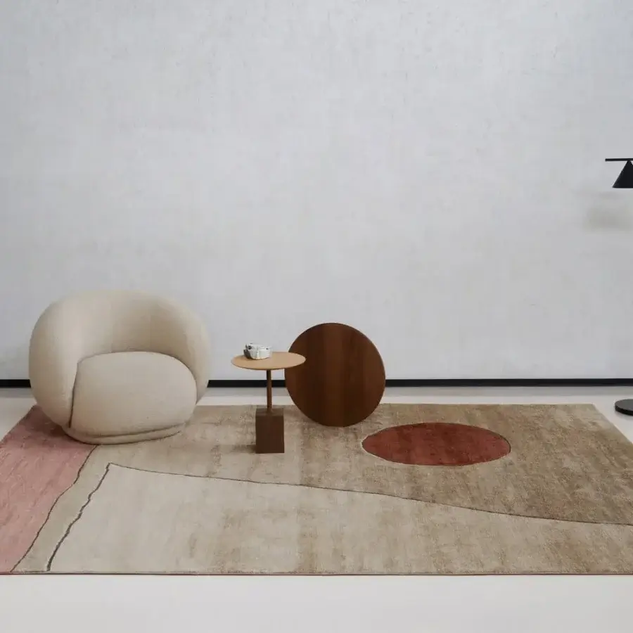 Exceptional Amini Ritagli bamboo silk rug with abstract composition and uniquely hand-washed finish
