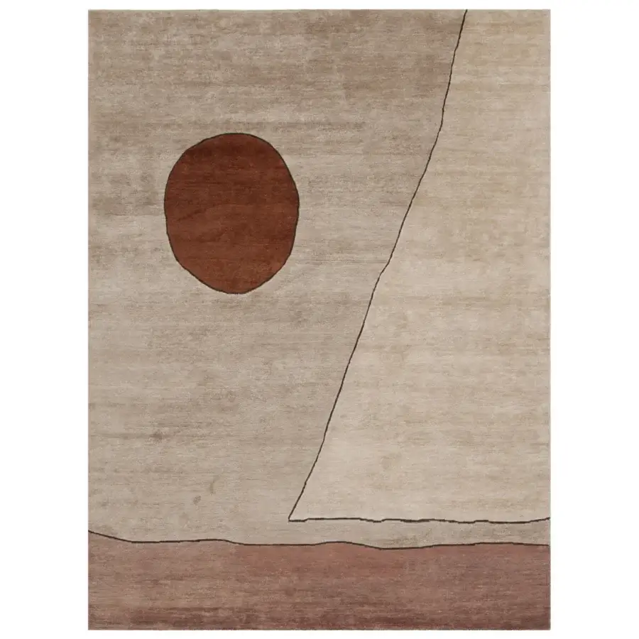 Superior Amini Ritagli rug hand-knotted in India with beige and reddish-brown bamboo silk exhibiting a carved finish
