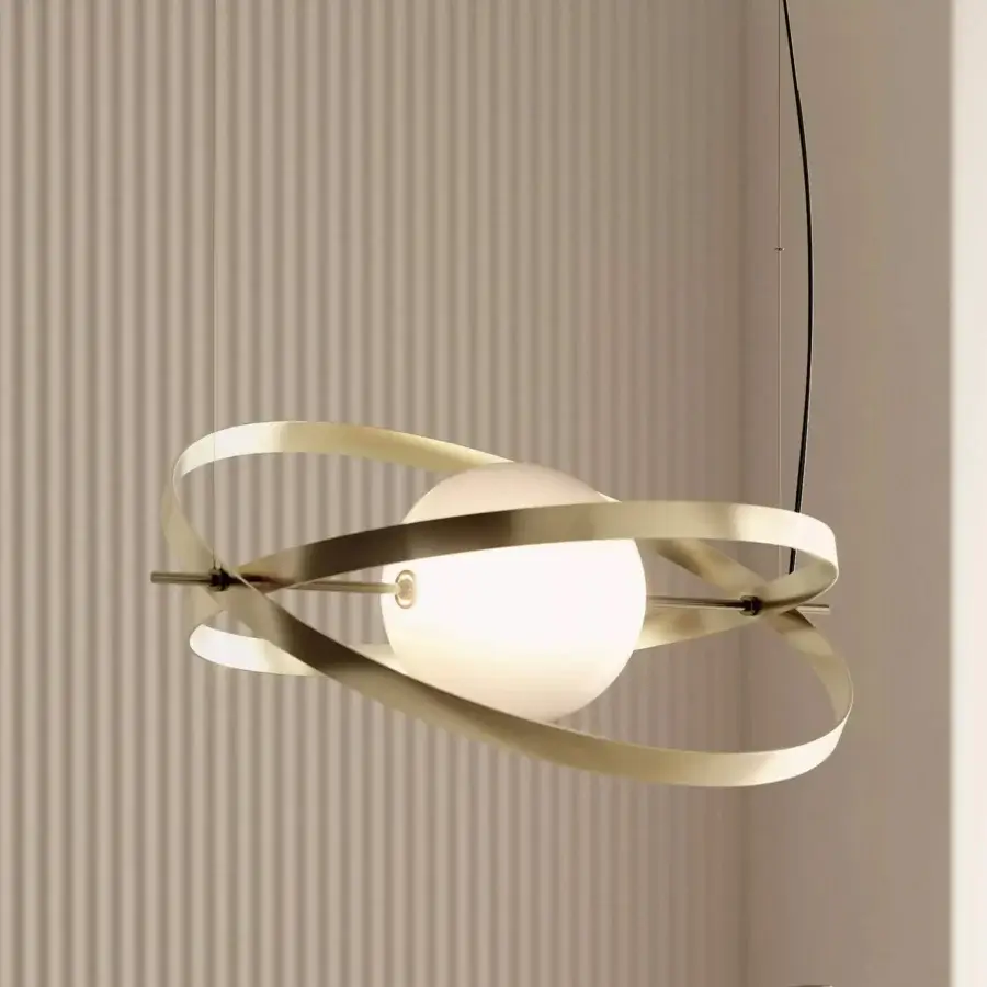 Exceptional Bontempi Papillon suspension lamp crafted in metal with satin finish and frosted glass core
