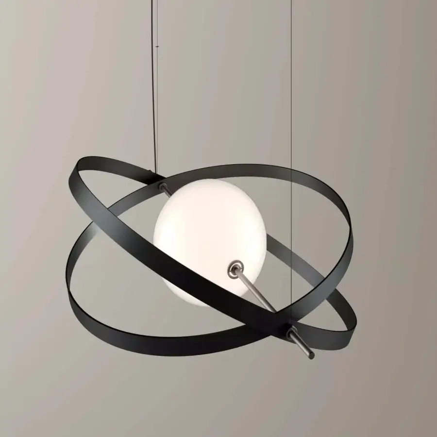 Exclusive Bontempi Papillon suspension lamp crafted in matte black metal with rotating rings and diffused illumination