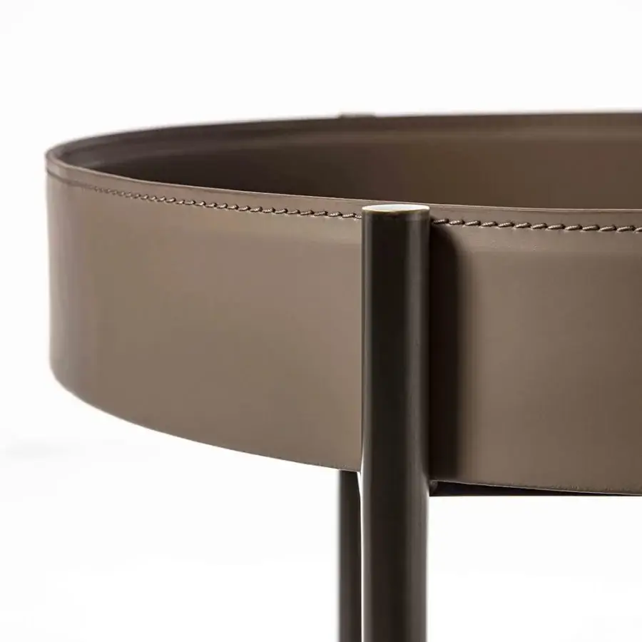 Distinguished Enrico Pellizzoni Route Trolley serving cart with leather shelves and black ash top in a brownish-grey tone