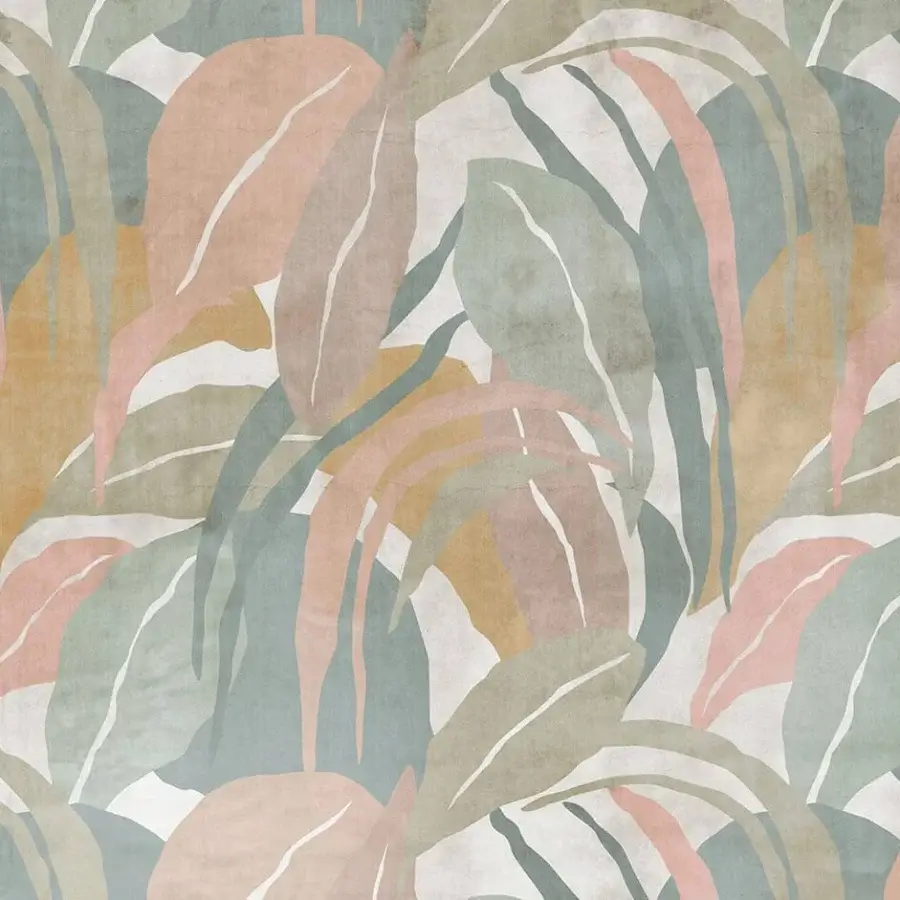 Sophisticated Adriani e Rossi Guyana wallpaper in muted blue-grey, dusty rose, and olive green with a premium fiberglass finish