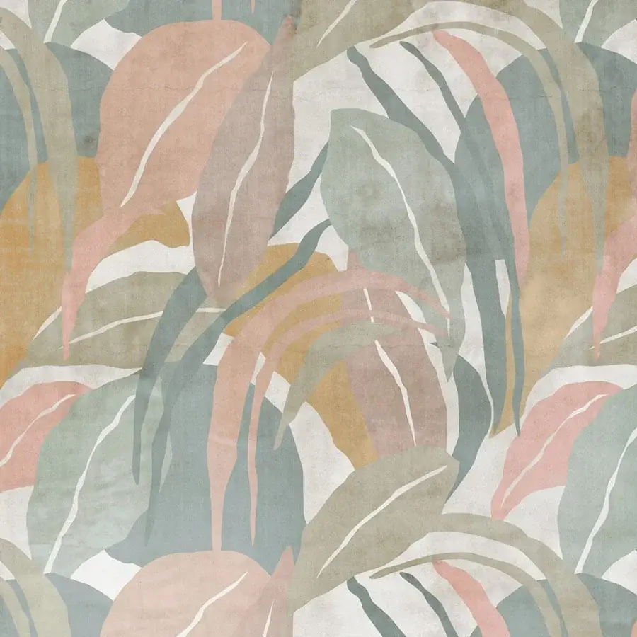 Elegant Adriani e Rossi Guyana wallpaper in muted grey-green, dusty rose, and ochre with a premium fiberglass base