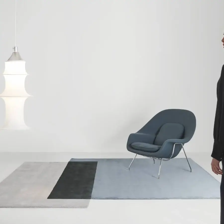 Distinguished Amini Teorema Squares rug crafted in wool and tencel with a geometric arrangement and subtly textured two-level pile finish