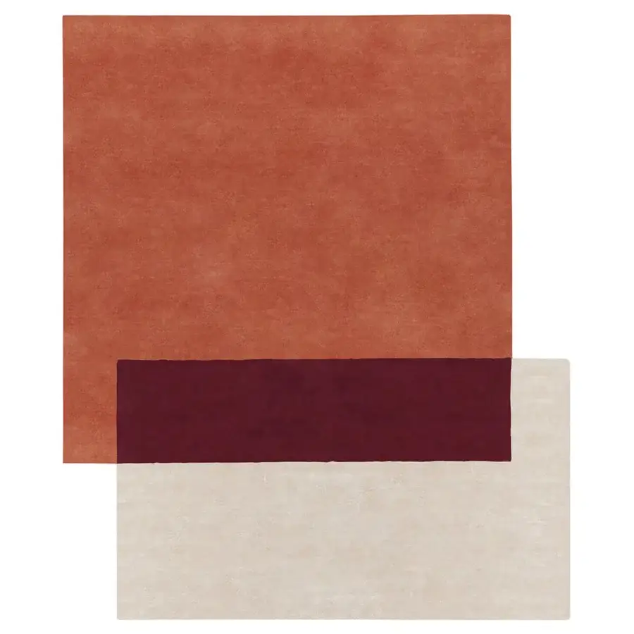 Distinctive Amini Teorema Squares rug hand-tufted in wool and tencel with layered geometric color blocking and two-level pile finish
