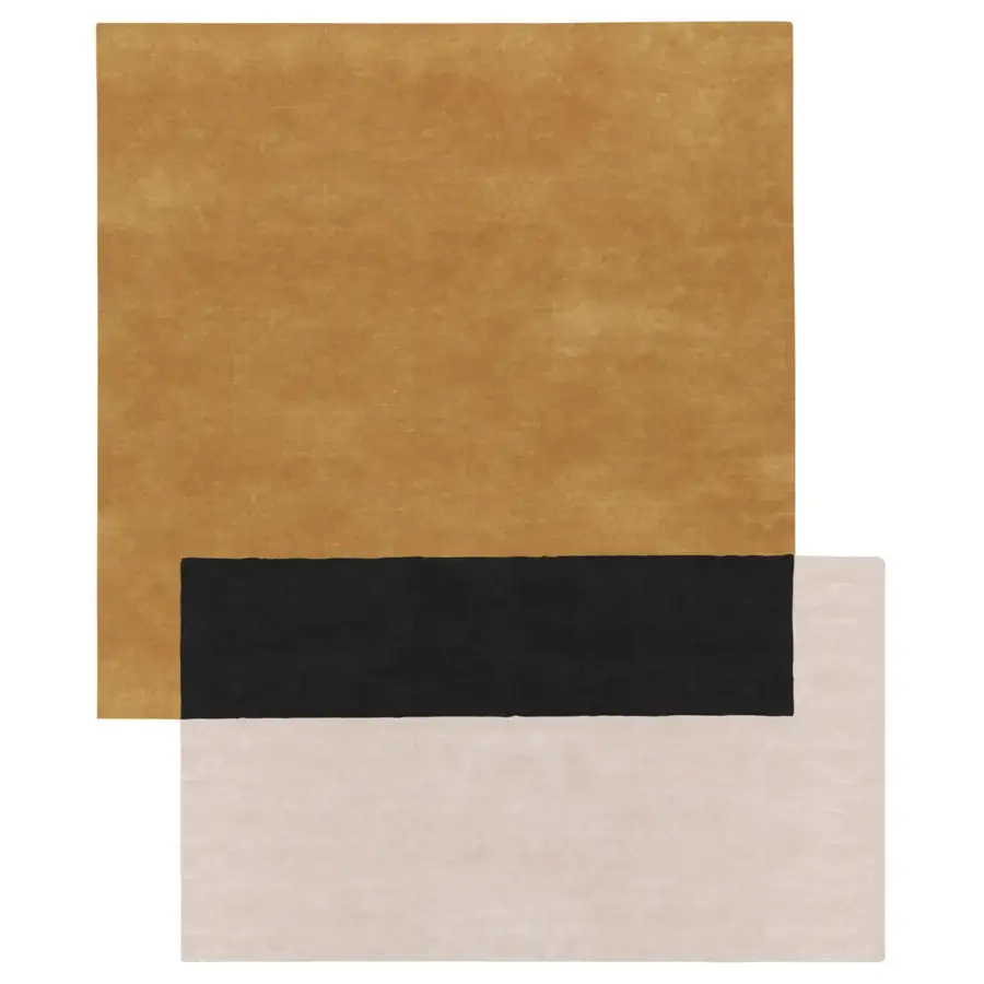 Lavish Amini Teorema Squares rug hand-tufted in wool and tencel with a chiseled two-level pile and color-blocked rectangles