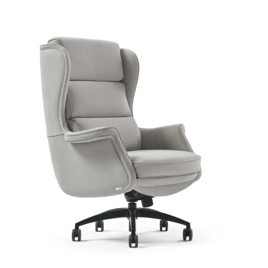 Exclusive Mascheroni One Office armchair crafted in light gray synthetic material with a sleek black base
