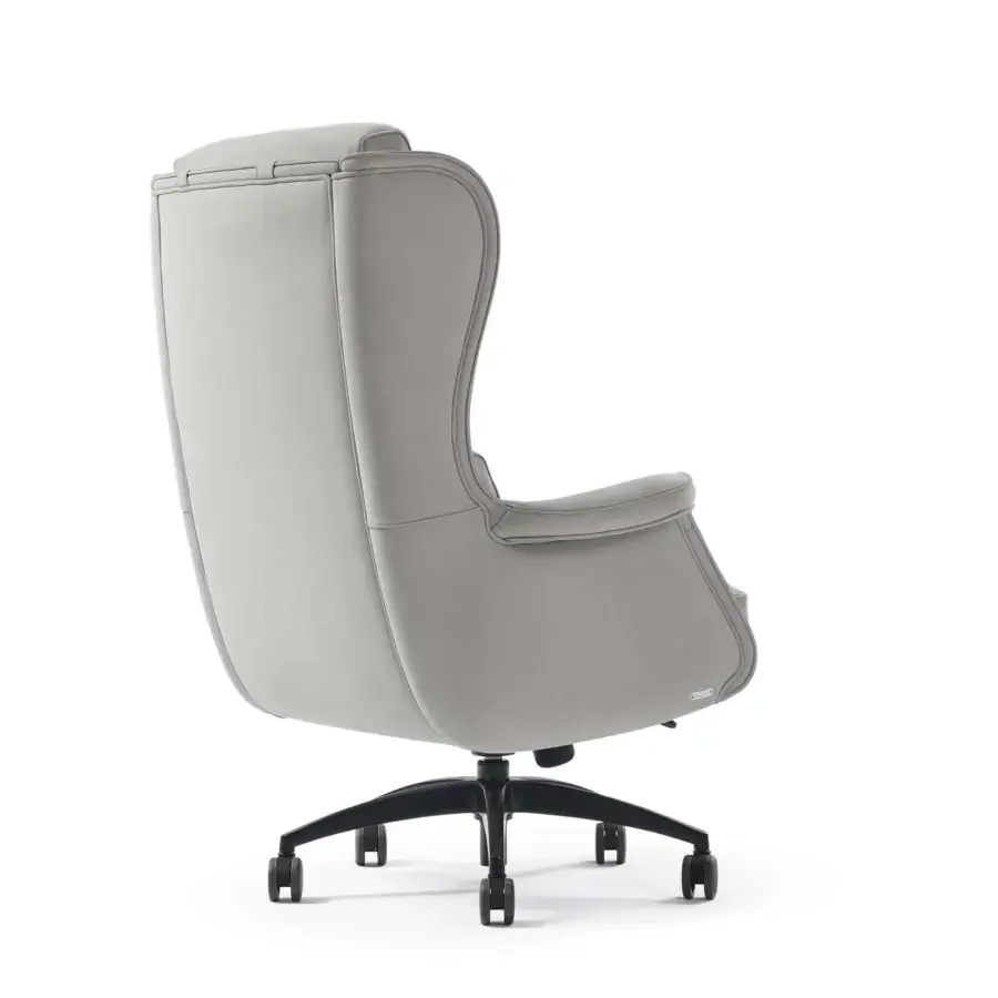 Superior Mascheroni One Office armchair upholstered in smooth light gray textile with a dark gray five-spoke base and castors