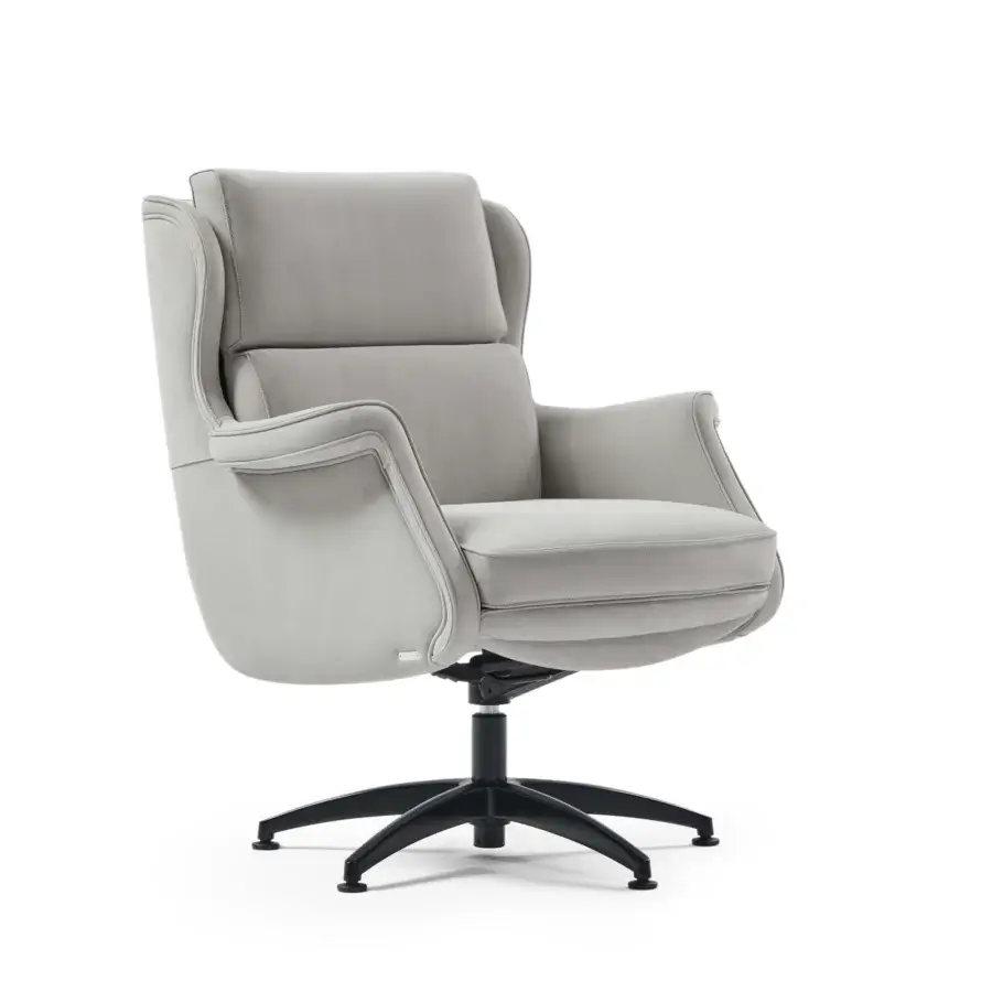 Distinguished Mascheroni One Office armchair crafted in light gray textile with a matte finish and five-spoke castor base