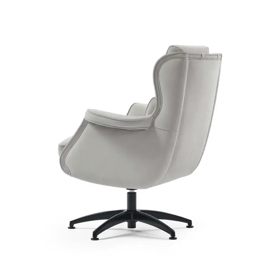 Elegant Mascheroni One Office armchair upholstered in smooth light gray textile with a sleek black five-spoke base and adjustable design