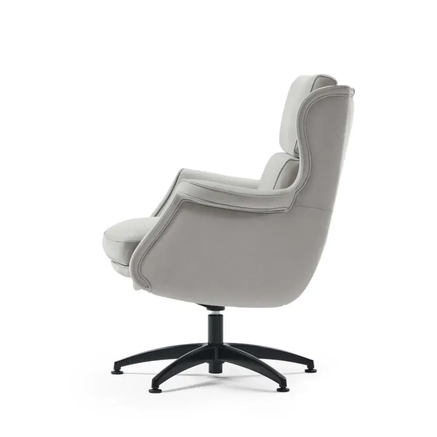 Distinguished Mascheroni One Office armchair crafted in light gray woven textile with a matte finish and dark metal base