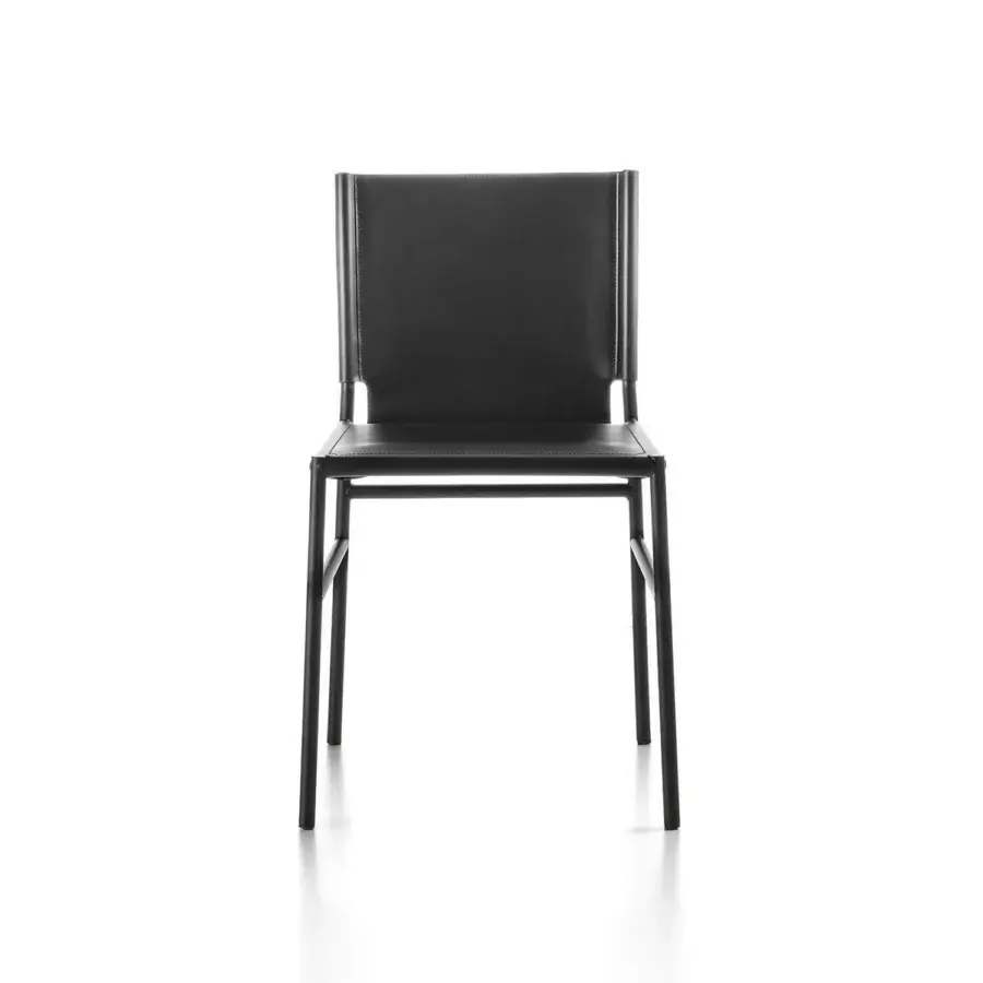 Exclusive Enrico Pellizzoni Elena chair with sleek geometric form and luxurious dark gray leather upholstery crafted in Italy