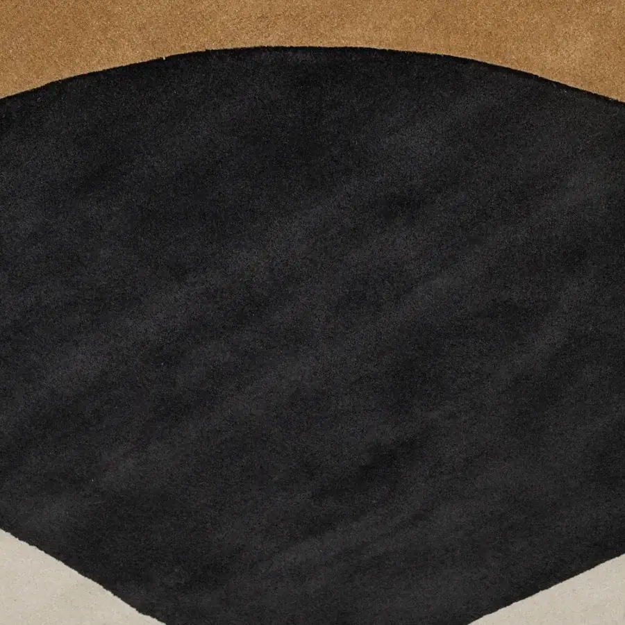 Lavish Amini Teorema Hybrid rug crafted with wool and tencel displaying geometric black, camel, and cream tones with a two-level pile finish