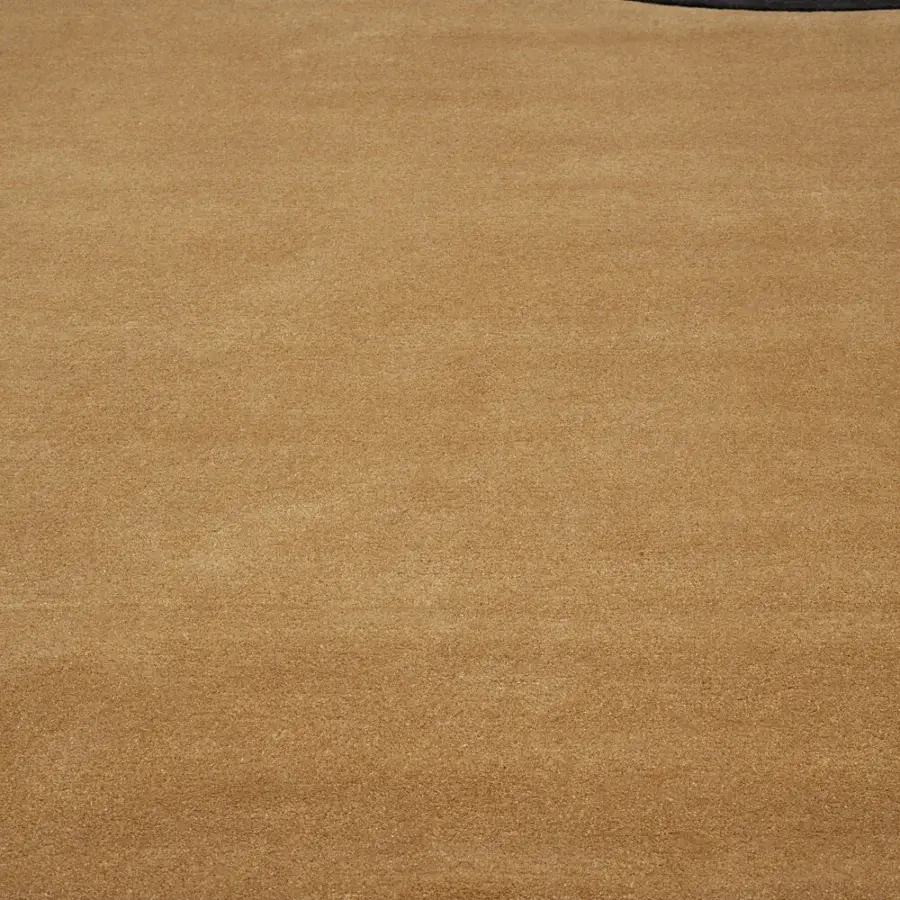 Exceptional Amini Teorema Hybrid rug hand-tufted in India with golden-yellow and dark wool-tencel displaying geometric design
