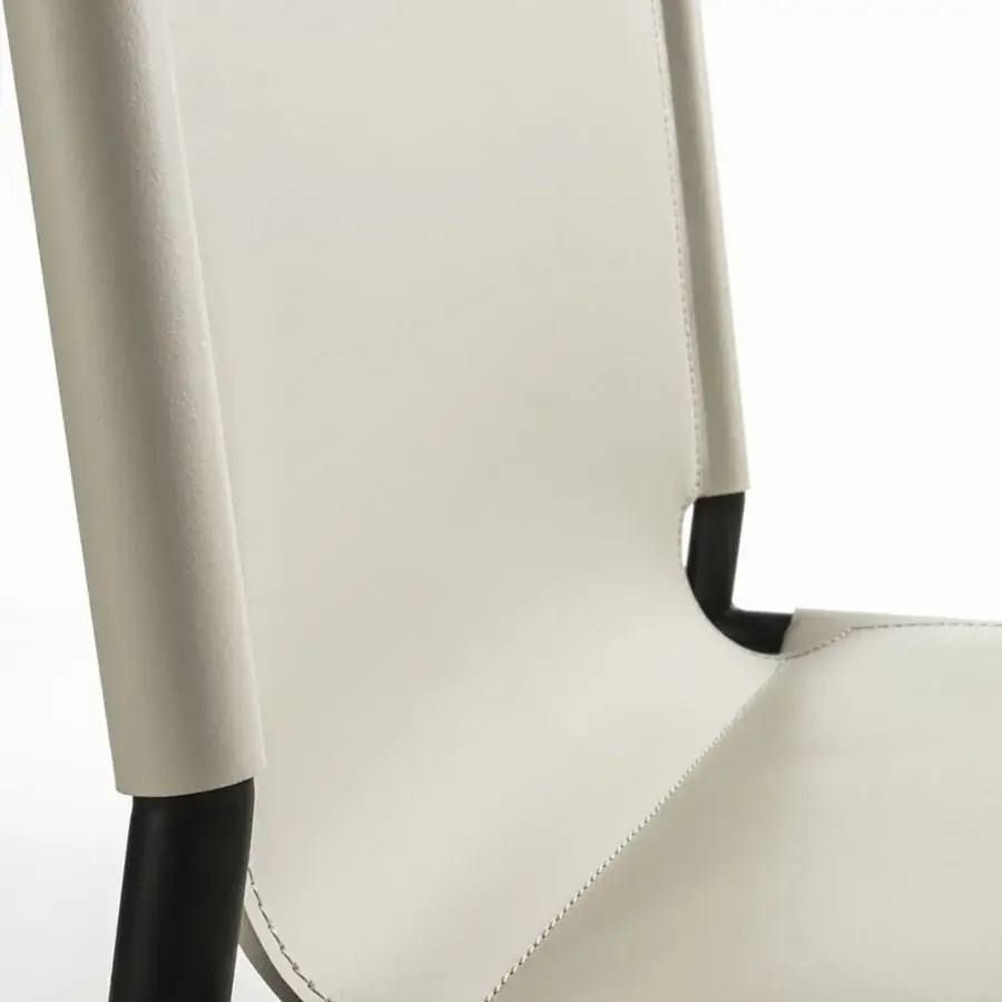 Superior Enrico Pellizzoni Elena stool crafted with pale beige leather and matte black metal frame