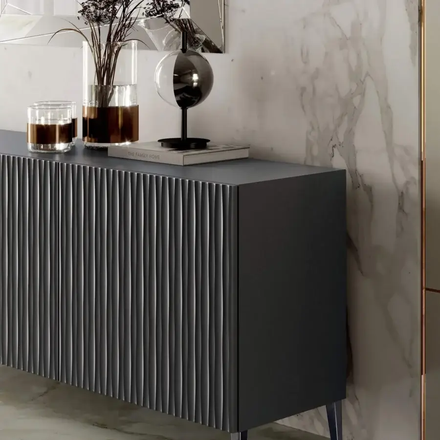 Elegant Bontempi Sferatus lamp with translucent shade and dark gray metal base crafted in Italy