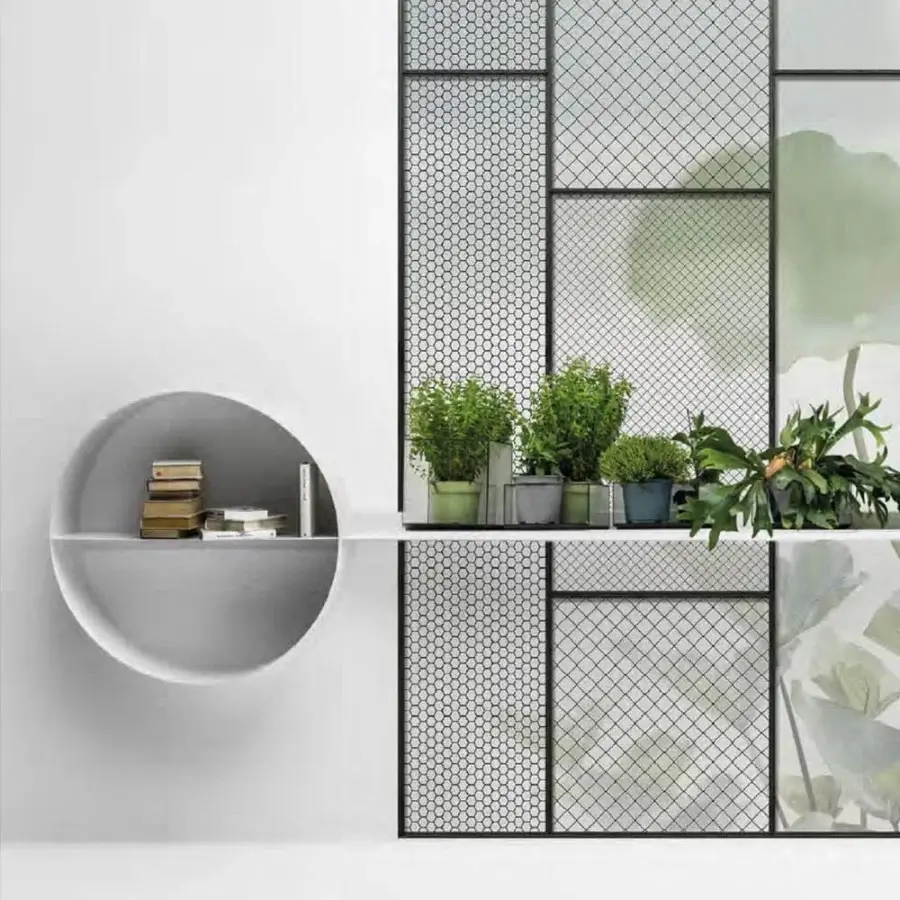 Superior Adriani e Rossi Views // Trame wallpaper with geometric paneling and delicate woven texture in muted gray and pale green foliage