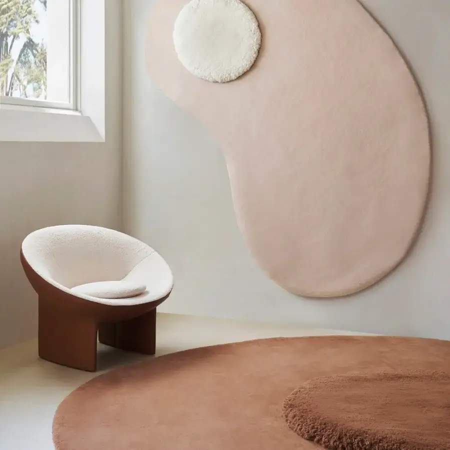 Lavish Amini Ciclopi-Atollo rug hand-knotted in terracotta-toned pure organic wool with a carved finish