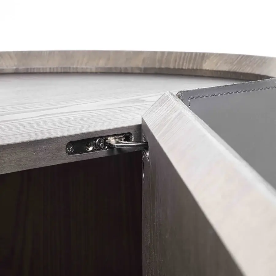 Superior Enrico Pellizzoni Iris sideboard crafted with Canaletto walnut and premium leather in a medium-dark gray-brown tone with matte finish