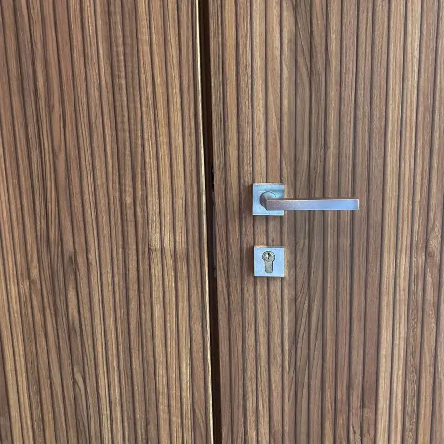 Distinguished Adriani e Rossi Walnut Rhythm wallpaper with a wood effect and subtle satin finish in a warm medium-brown tone