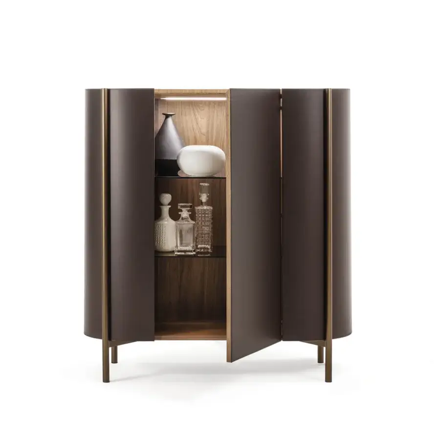 Lavish Enrico Pellizzoni Iris Cupboard with dark brown wood and supple leather upholstery in a contemporary design