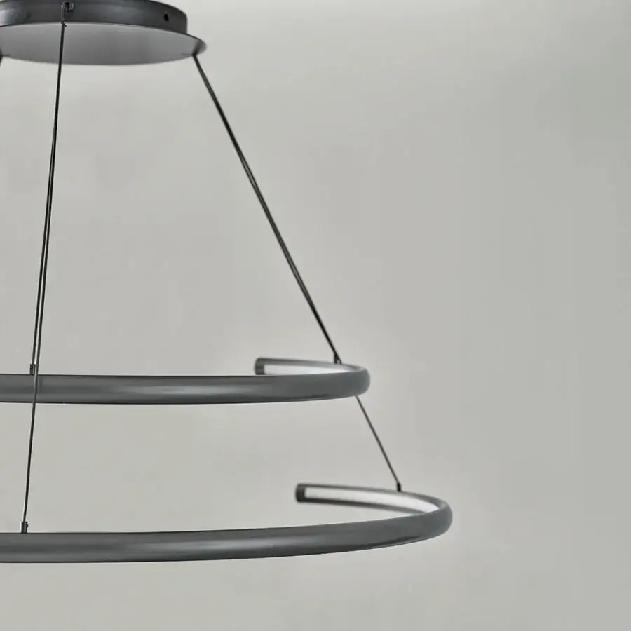 Superior Bontempi Comet Suspension Lamp with multi-tiered circular form and matte dark gray metal construction