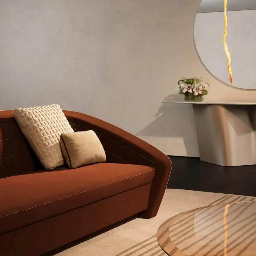 Impeccable Reflex Impact mirror crafted in extra clear glass with a striking illuminated gold finish