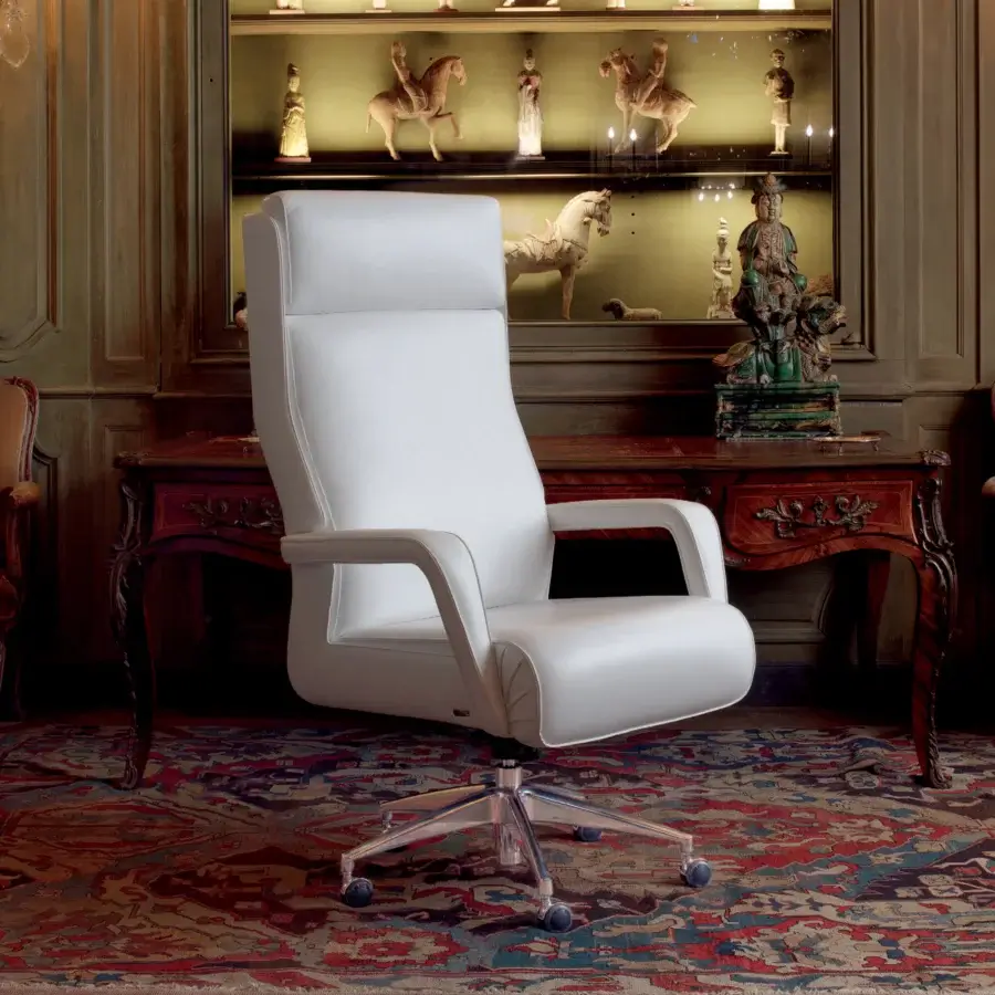 Superior Mascheroni Ypsilon BR office armchair with genuine leather upholstery and polished metal base